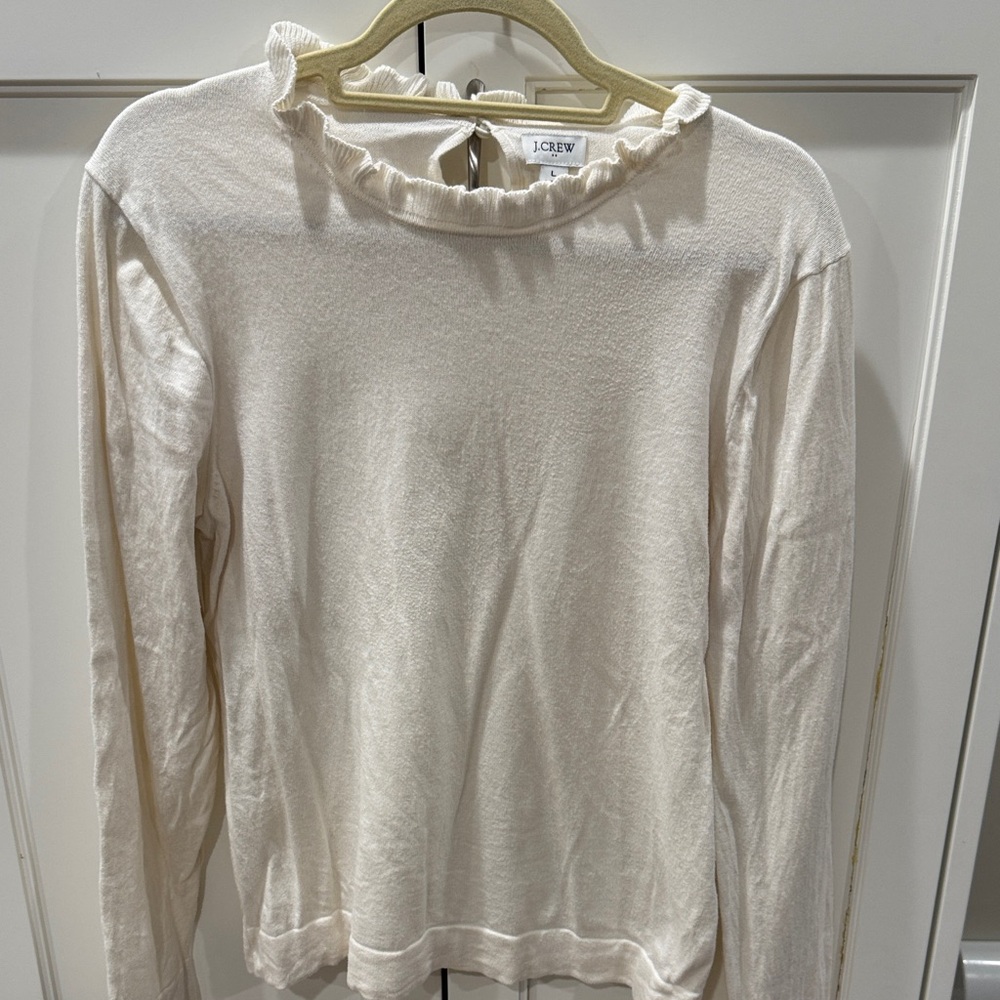 J. Crew Factory Cream Ruffle Neck Long Sleeve Blouse